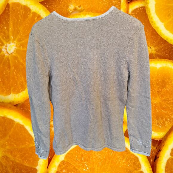 Tiara International Tan V Neck Sweater with Snowflake Design Size Small - Picture 5 of 6
